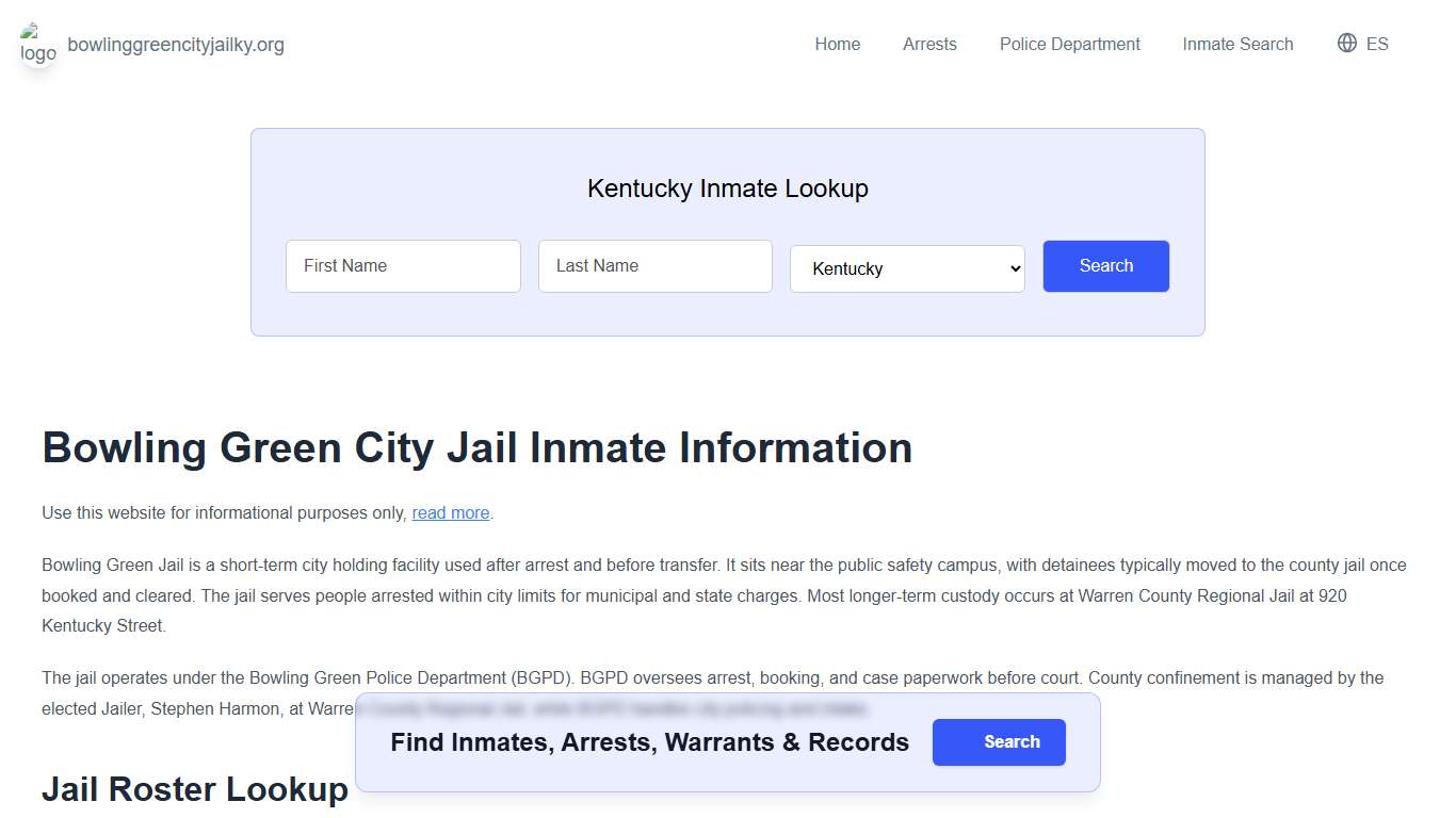 Bowling Green Jail, KY Inmate Roster, Municipal Jail Info