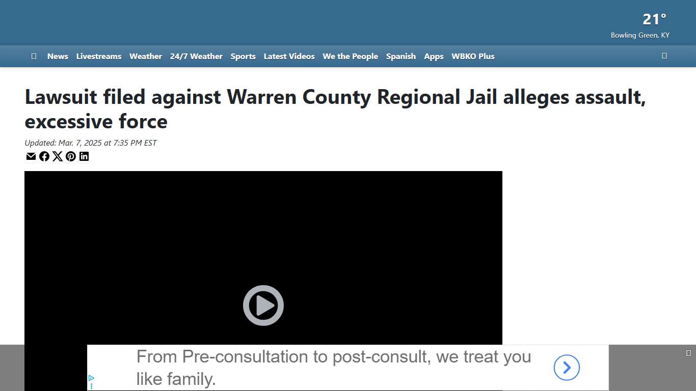 Lawsuit filed against Warren County Regional Jail alleges assault, excessive force