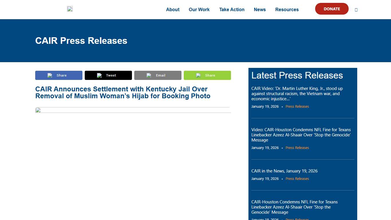 CAIR Announces Settlement with Kentucky Jail Over Removal of Muslim Woman’s Hijab for Booking Photo